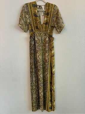 Earthbound | Bohemian Paisley Print Maxi Dress | Olive size S